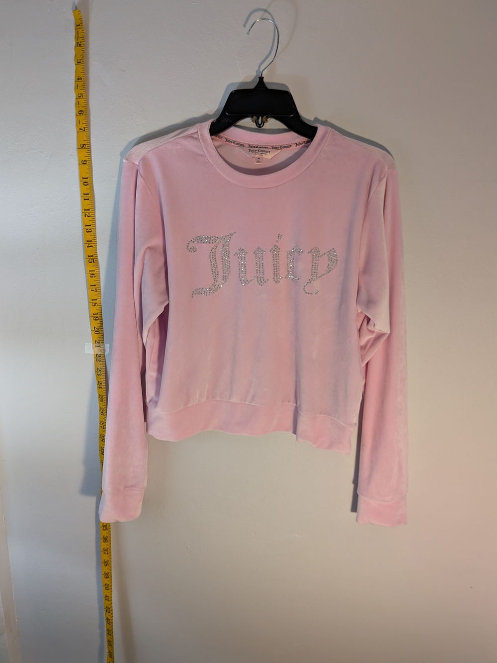 Juicy Couture Light Pink Velour Rhinestone Logo Cropped Top